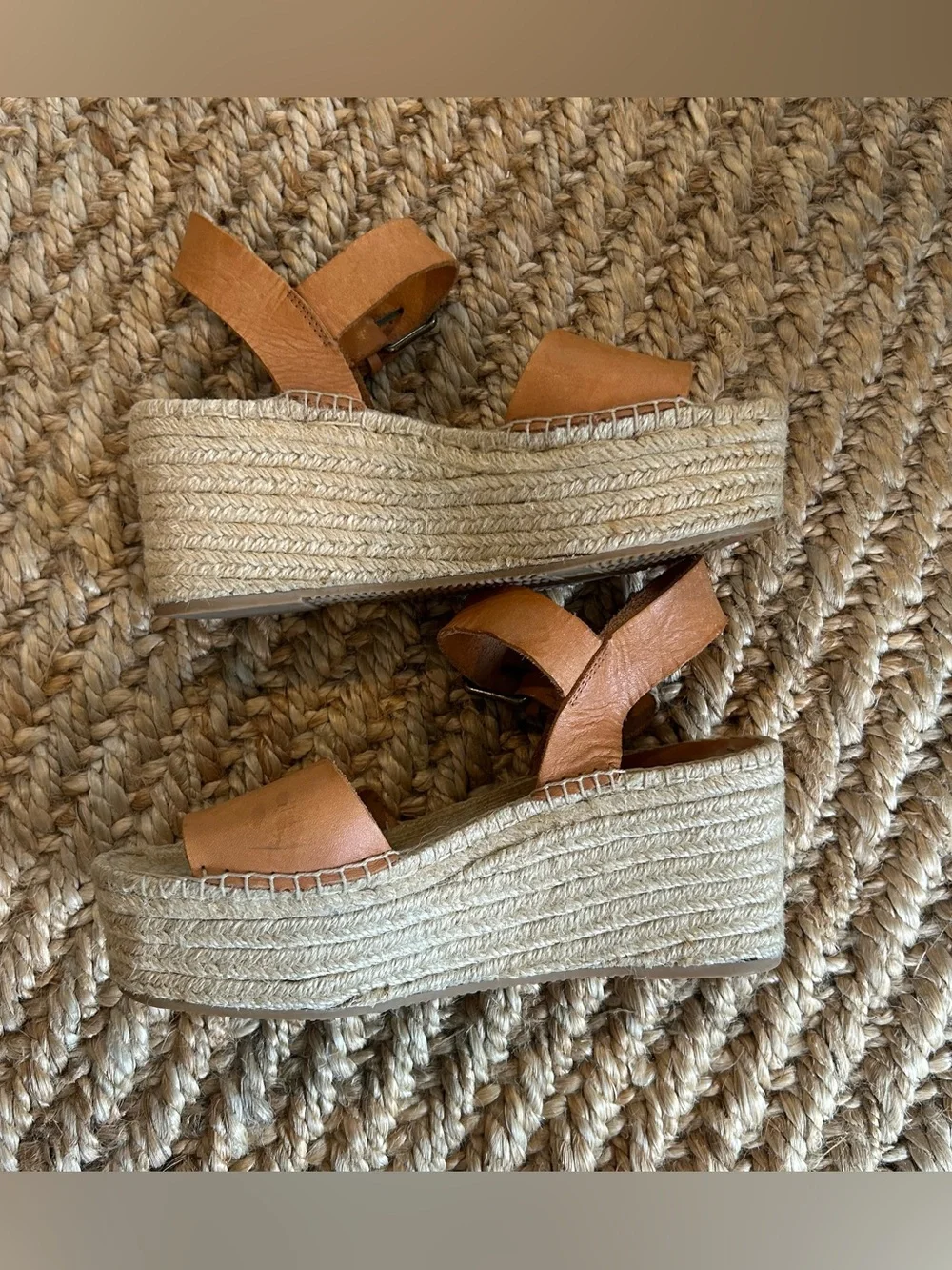 Soludos Minorca Platform Espadrille Sandals 7.5 Tan Leather Wedge